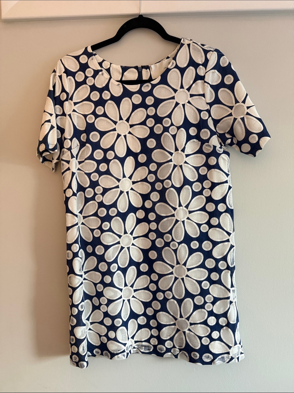 Navy and White Floral Eyelet Mini Dress